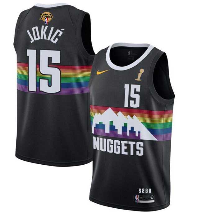 Men%27s Denver Nuggets #15 Nikola Jokic Black 2023 Finals Champions City Edition Stitched Basketball Jersey->denver nuggets->NBA Jersey